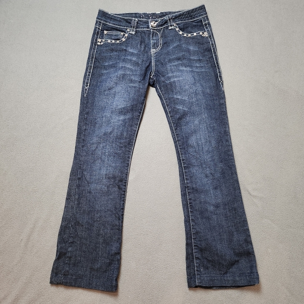 Bootcut Jeans Crystal Pockets D-Fuz - Sz 9/10 Boot Cut Bling Y2k - Picture 3 of 15